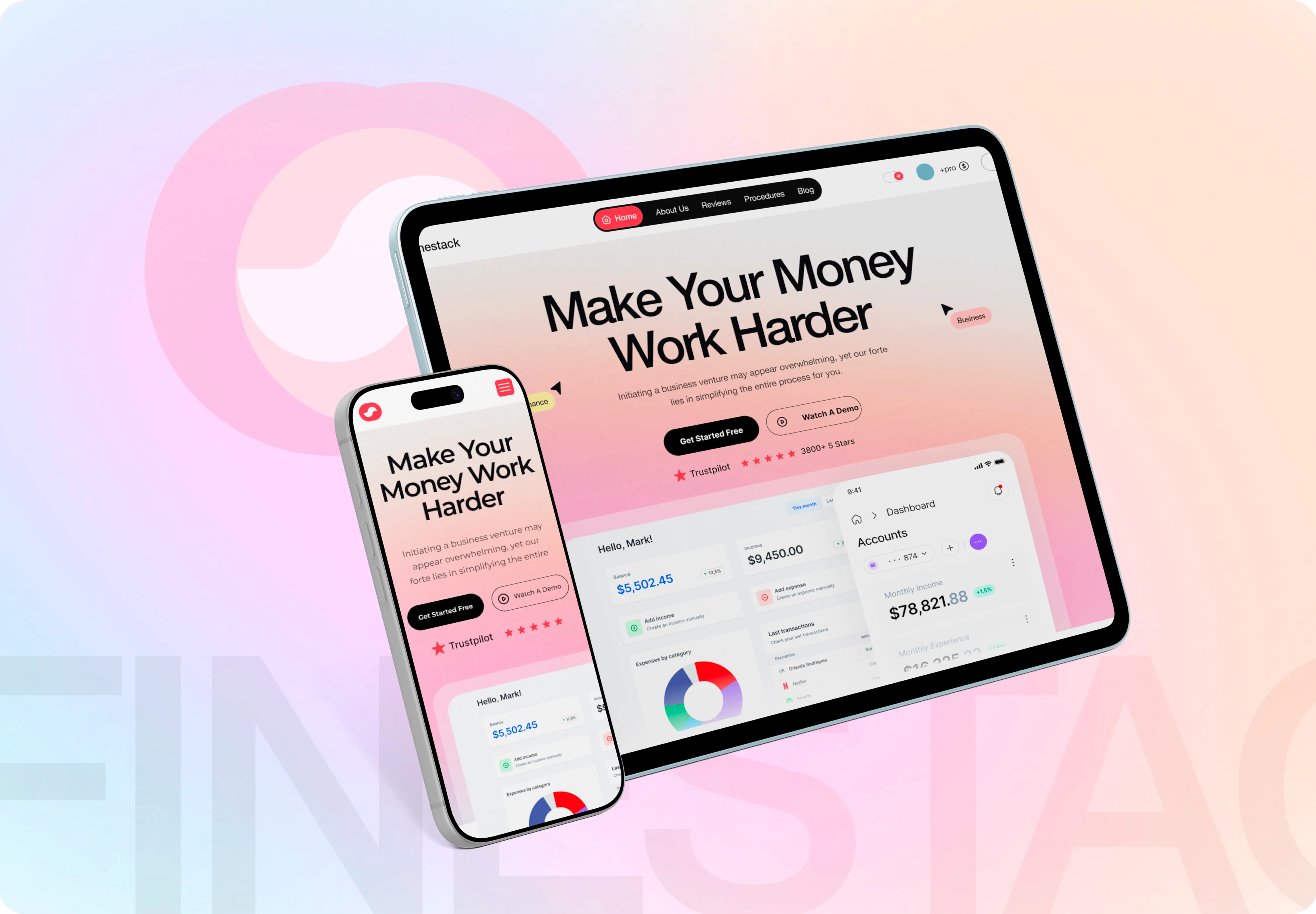 B2B SaaS finance landing page design — FineStack, Figma, by Guljar Hosen